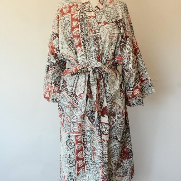 Vintage 1960s 1970s Robe with Pockets, Roytex Terrycloth Housecoat, Tiki Brown - Picture 2 of 10